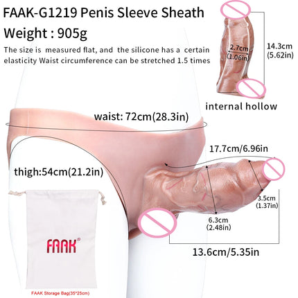 FAAK Wearable Black Penis Sleeve Silicone Panties Strap On Dildo Harness Hollow Dildo Realistic Cock Enlarger Sex Toys For men