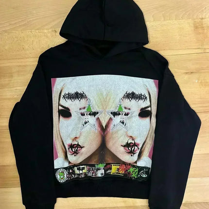 Harajuku Drolandmiller Green Kiss Hoodies Women Gothic Punk Streetwear Grunge Sweatshirt Oversized Hip Hop Hoodie Y2k Clothes