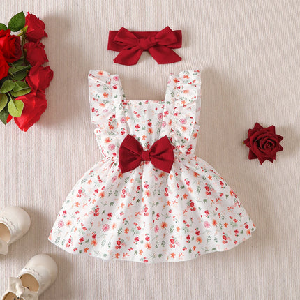 2PCS 3-24 Months Baby Girl Floral Dress Sleeveless Toddler Girl Fashion Dress Set Infants Baby Girl Princess Dress Clothing