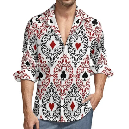 Men's Long Sleeve Shirts Poker Symbols Casual Male Playing Card Suits Shirt Long Sleeve Funny Blouses Spring Clothes Shirts
