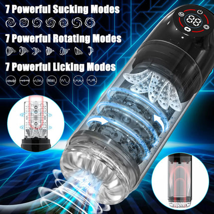 AIERLE Automatic 6 IN 1 7 Rotating Sucking Licking Modes Male Masturbator Vacuum Penis Pump Vagina Masturbation Sex Toy for Men