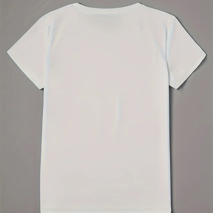 Fashion White "Love" Leopard Heart Pattern T-shirt-Casual round Neck Short Sleeves Casual T-shirt Leopard Heart Pattern