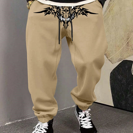 Men's Gothic Symmetric Demon Fangs Thorn Tribal Print Sweatpants Elastic Waist Soft Dark Punk Street Hip Hop Joggers