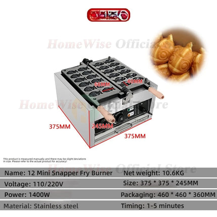 HomeWise Taiyaki Maker 1400W Fish Shaped Waffle Machine 12PCS/14PCS Taiyaki Waffle Maker Non-stick Coating Electric/GAS