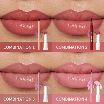 2pcs/set Lip Liner Pencil Smooth Moisturizing Lip Balm Lip Coutour Natural Look Long Lasting Hydrating Lips Makeup Kit