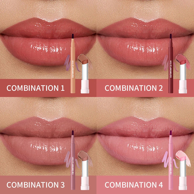 2pcs/set Lip Liner Pencil Smooth Moisturizing Lip Balm Lip Coutour Natural Look Long Lasting Hydrating Lips Makeup Kit