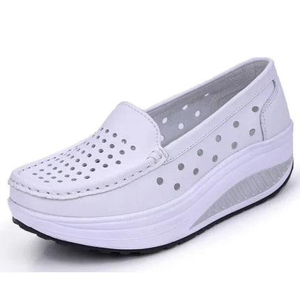 TIMETANG Women shoes summer women leather shoes platform plus size nurse wedges shoes women mesh hole working flats C202