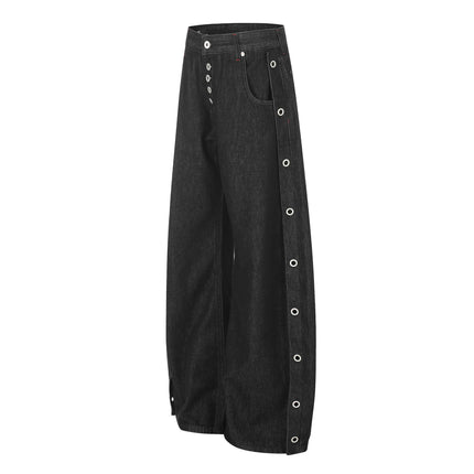 American High Street Black Baggy Jeans Men Women Streetwear Vibe Y2k Loose Breasted Design Wide Leg Denim Scimitar Jeans Pants