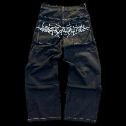 2025 New Prints Jeans Men Streetwear Baggy Wide Leg Jeans Korean Fashion Drapes Straight Casual Loose Denim Cargo Pants