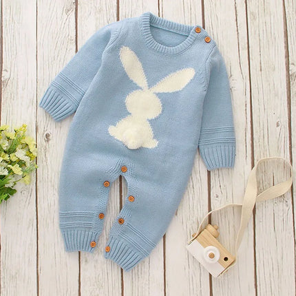 Spring Infant Rompers Girls Boys Plush Bunny Embroidery Long Sleeve Cotton Jumpsuits Clothes Easter Party Rabbits Baby Bodysuits