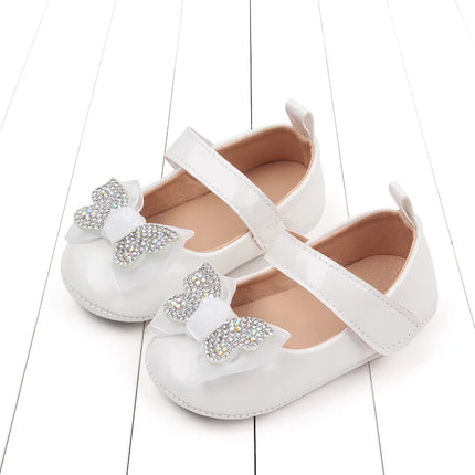 Casual Cute Rhinestone Bowknot Decor Mary Jane Shoes For Baby Girls, Lightweight Non-slip Walking Shoes For Spring And Autumn