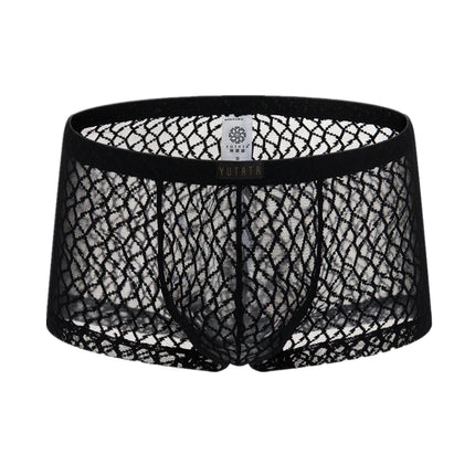 Men's Lace Boxer Shorts Panties Underwear Sexy Translucent Boxershorts Men U Pouch Boxers Breathable Ropa Interior Hombre Slips