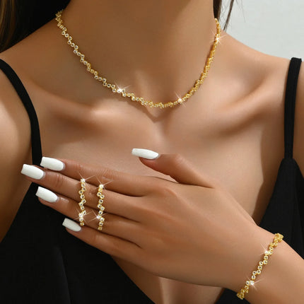 4PC Women's Fashion Copper Claw Chain Minimalist Necklace Earrings Bracelet Jewelry Set Wedding Banquet Party Holiday Gift