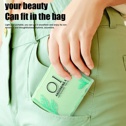 {Winter4} 100 Sheets/Box Oil-Absorbing Paper With Mirror & Puff Portable Oil-Holding Bamboo Charcoal Paper For Makeup