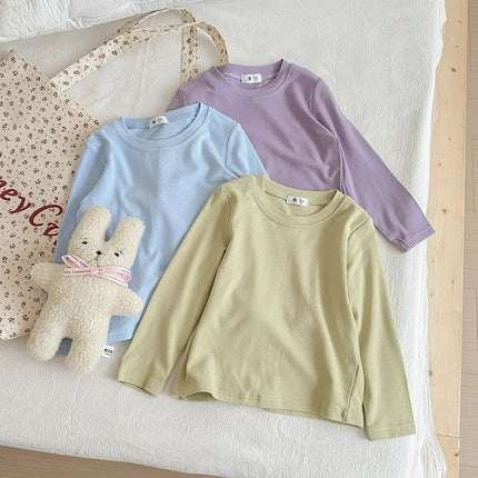 9 Colors Children's T-shirt Cotton Long Sleeve Solid Color Base Coat Leisure Wear Boys Girls Tops Kids Clothes