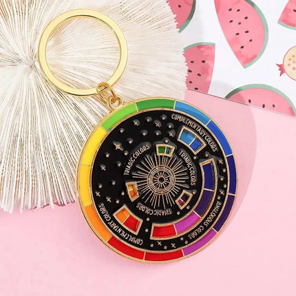 Creative Rotatable Colorful Wheel Keychain Rainbow Turntable Color Wheel Charm Key Chains Aesthetic Keyrings Arts Gifts Artists