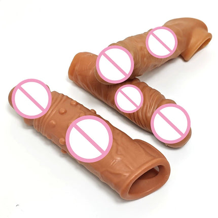 Silicone Cock Ring Soft Realistic Penis Sleeve Extender Condom Penis Ring Delayed Ejaculation Dick Cover Case Cock Header