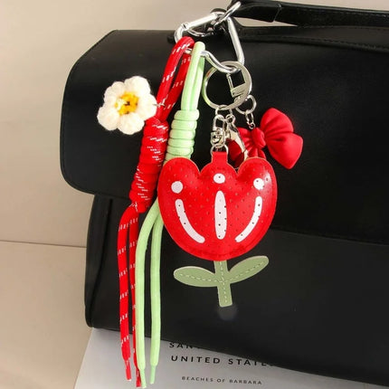 Funny Elegant Starfish Tassel Keychain Alloy Leopard Print Leather Tulip Pendants Cartoon Frog Beaded Bag Pendant Party