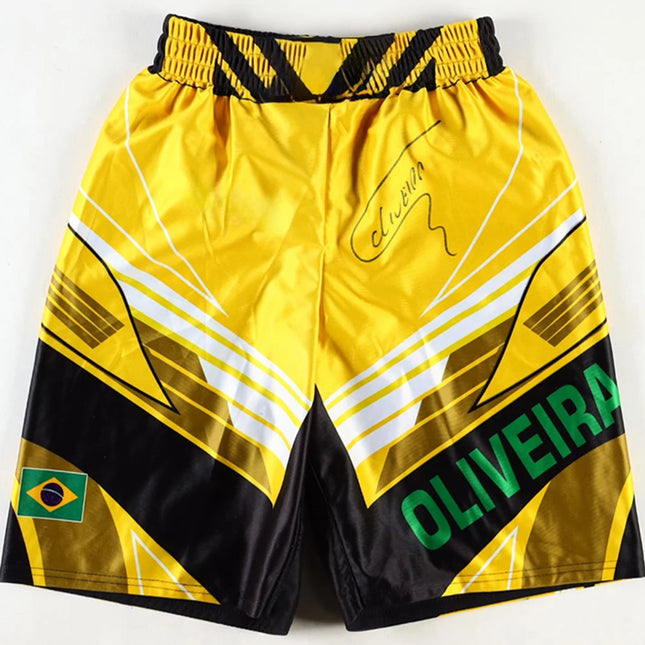 Retro Charles Oliveira Signed Do Bronx Custom Fight Shorts Men Women MMA Octagonal Cage Oversized Jujutsu Training Shorts ﻿