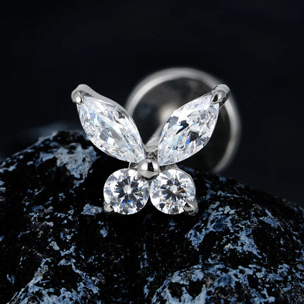 Right Grand ASTM F136 Titanium 16G Mini Butterfly CZ Labret Tragus Cartilage Conch Forward Helix Stud Nose Piercing Body Jewelry