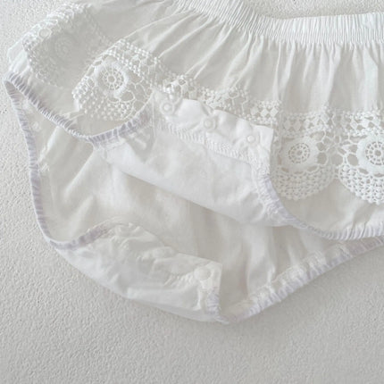 Summer Baby Girl Round Neck Sleeveless Lace Splicing Top+Clear Color Bag Pants 2-piece Set