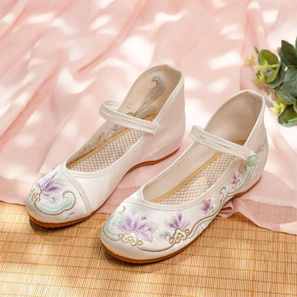 Fashion Embroidery Chinese Style Low-heel Women Shoes Elegant Casual Zapatos Vintage Woman Cloth Single Shoes Ethnic Style