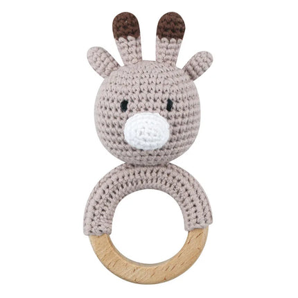 Amigurumi Cartoon Animal Baby Rattle Cute Wooden Ring Handhold Newborn Rattle Toys Handmade Pacifier Clips Kids Educational Toys