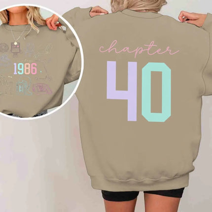 Chapter 40 40th Birthday Sweatshirt Women Born in 1986 Retro Graphic Double-Sided 80s Theme Crewneck Top Casual Retro Clothing