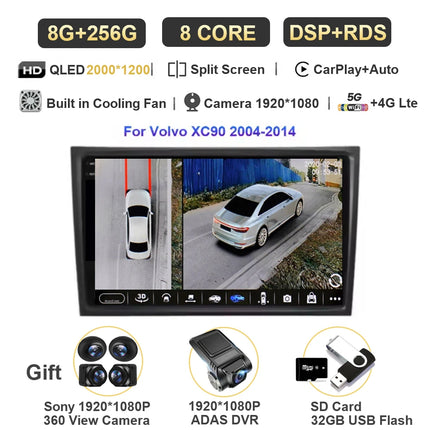 Android 15 For Volvo XC90 2004-2014 Car Radio Multimedia Video Player Navigation Stereo GPS Octa Core 2 Din 360 Camera WiFi 5G