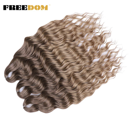 FREEDOM Synthetic Braiding Hair Extensions Deep Wavy 24 inch Long Curly Braids Hair Ombre Brown Rainbow Twist Crochet Hair