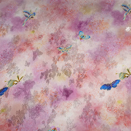 Butterfly Xiangyunsha Fabric Blush Pink Floral Jacquard Hualuo Silk Chinese Knot Dress Skirt Material for Designer Sewing Cloth