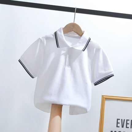 Children's polo shirt, short sleeved, elementary school uniform, summer, middle-aged, adult size, white collar T-shirt, school o
