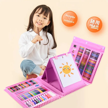208 Piece Children's Art Set with Crayons Watercolor Pencils and Foldable Easel for Kids Drawing Painting Gift Holiday Present
