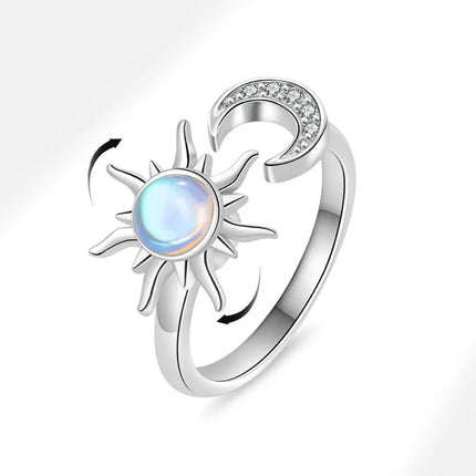 VENTFILLE 925 Sterling Silver Moon And Stars Zircon Rotatable Ring For Women Gift Diamond Relieve Stress Ring Jewelry Wholesale