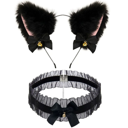 Cute Fox Tail Anal Plug Bow-Knot Soft Cat Ears Headbands Collar Erotic Cosplay Couples Accessories SM Sex Toys for Female Male
