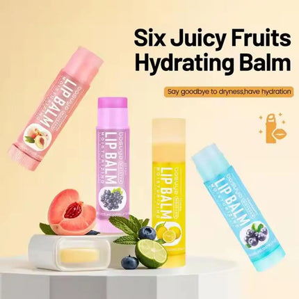 6PCs Natural Fresh Fruit Lip Balm Set Winter Moisturizing Lip Oil Long-Lasting Glossy Nourishing Lipstick Dry Lip Care Makeup