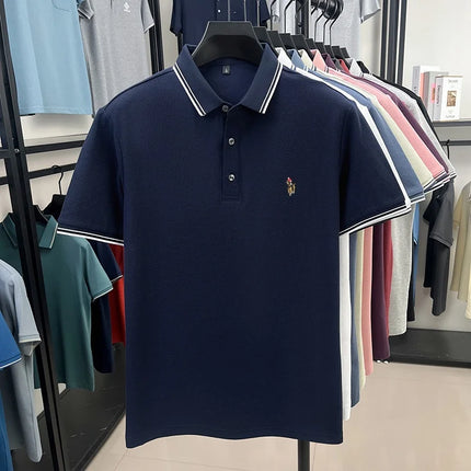 100% pure cotton luxury custom T-shirt, new summer men's short-sleeve business casual polo shirt, exquisite brand embroidered top