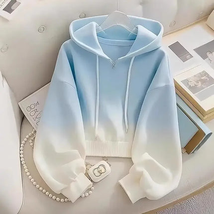 Plus Size Gradual Blue Loose Hoodie Women's Fashionable Versatile Summer Sweatshirt Korean Style Lazy Top Large 2-300 Pounds