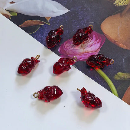 10pcs Simulation Wine Red Cardiac Organ Resin Charms Hallowmas Pendant For Jewelry Make DIY Cute Earring Necklace Bracelet Charm
