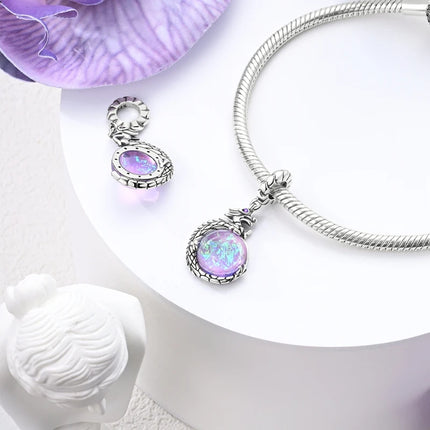 925 Sterling Silver Charms Beads Cute Fire Dragon Shaped Chameleon Charms Fit Original Pendants Bracelet DIY Women Jewelry Gift