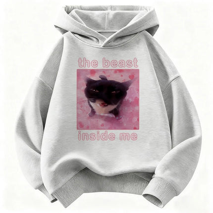 Kawaii The Beast Inside Me Cat Meme Hoodie Children's Sweatshirt Cute Hoody for Boys Girls Autumn Winter Casual Hoodies