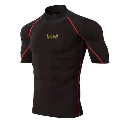 Men Gothic Print Compression T-Shirt Turtle Neck Quick-Dry Fitness Training