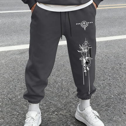 Men's Gothic Geometric Thorn Totem Vertical Line Print Sweatpants Elastic Waist Soft Dark Punk Street Hip Hop Joggers