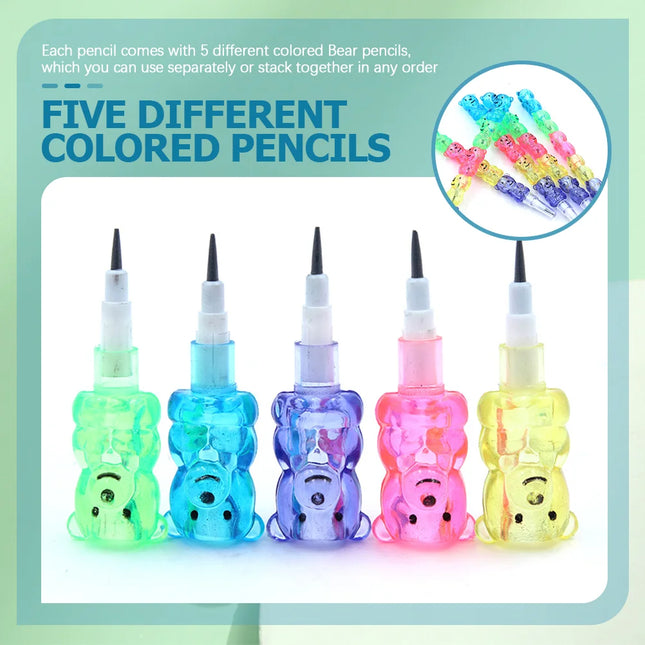 Ciieeo Stackable Plastic Bear Pencils - 10Pcs Colored Stacking Point Pencils for Birthday Favors