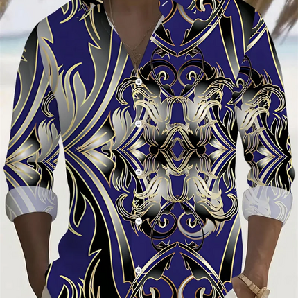 New Colorful Fluid Art Printed Men's Long Sleeve Shirt Trendy Brand Personalized Casual Slimming Shirt