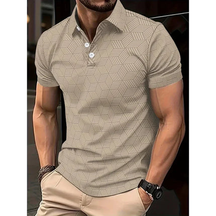Men's summer polo shirt, black and white, polka dots, short sleeve, collar, casual, top, men's outdoor street polo shirt