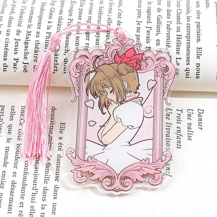 Kawaii Sweet Anime Card Cap tor Sakura Book Mark with Creberus Tassel Metal Bookmark for Women Girl Fans School Reading Supplies