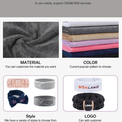 50pcs Customize Logo Spa Facial Hairband Terry Cloth Head Band Stretch Towel Color Washable Facial Good Spa Headband Makeup