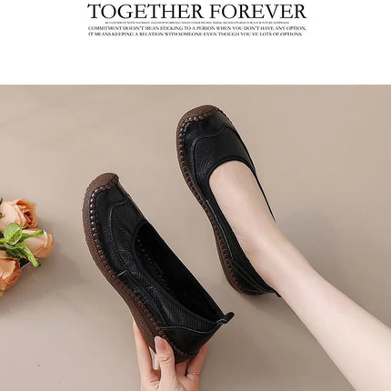 New Real Leather Perforated Ballet Flats Women's Massage Insole Slip On Moccasins Woman Hollow Loafer Casual Daily Shopping Shoe