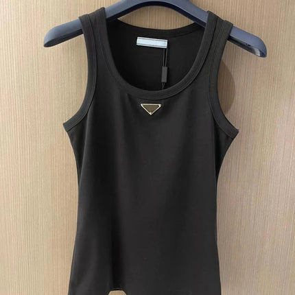 2025 Summer New Women's Simple and Versatile Slim Fit Sleeveless Vest Solid Color Sports Top